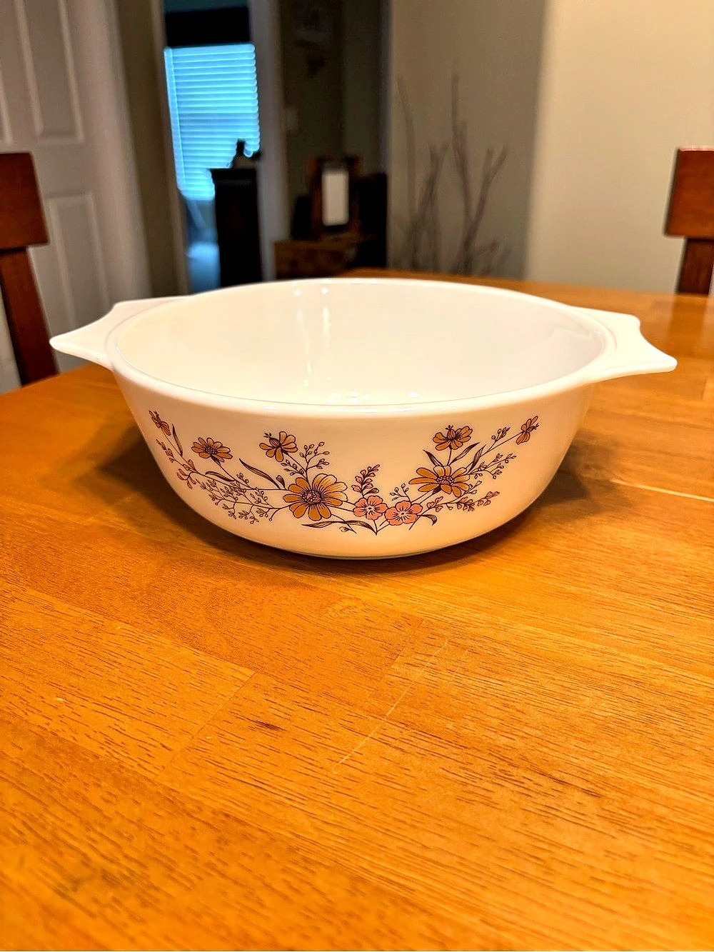 Pyrex Emily Spring Garden Casserole Bowl Floral White & Orange